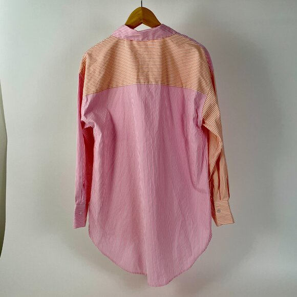 Primark Oversized  Colourblock Pink/Orange Pinstripe Button Up Shirt, Size 8 - Picture 6 of 11